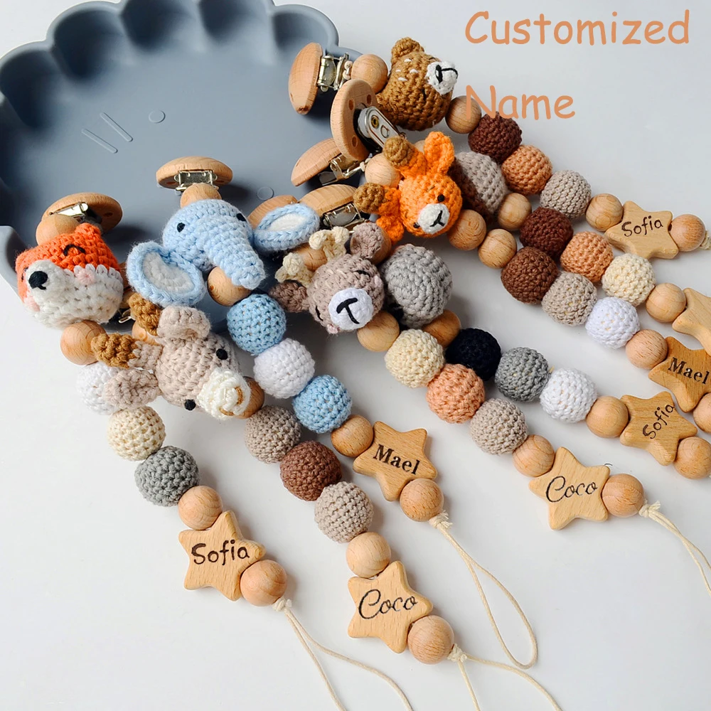 Custom Pacifier Clip With Crochet Animals-Custom Baby Pacifier Chain Rattle Ring-Personalized Dummy Clip-New Birth Gift